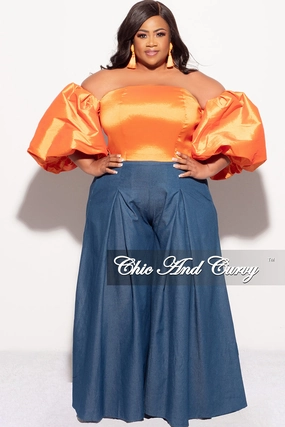 Final Sale Plus Size Off the Shoulder Puffy Sleeve Crop Top in Orange Durable Wear Flexible Look