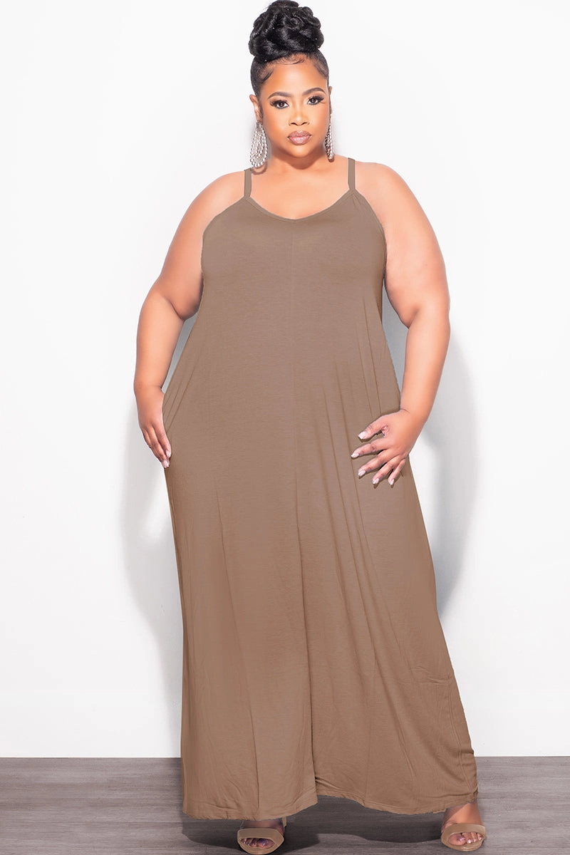 Final Sale Plus Size Spaghetti Strap Maxi Dress in Brown Static free