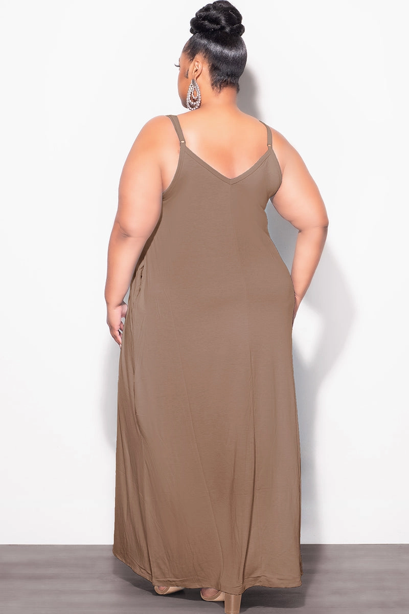 Final Sale Plus Size Spaghetti Strap Maxi Dress in Brown Effortless Comfort