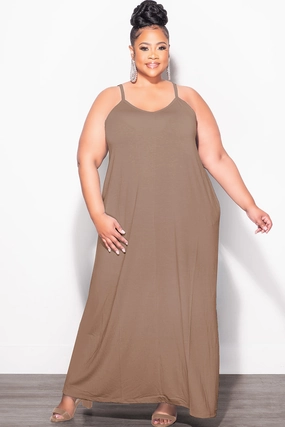 Stretch Flex Body Ready Final Sale Plus Size Spaghetti Strap Maxi Dress in Brown