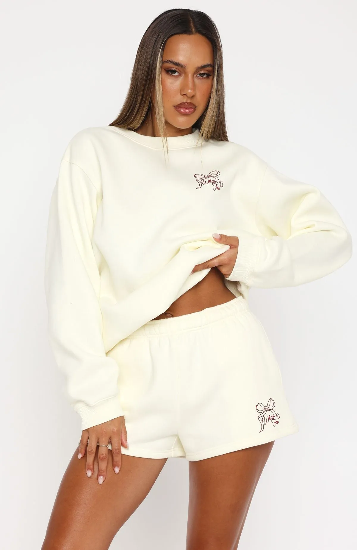 Zipper pockets Love You Forever Lounge Shorts Cream