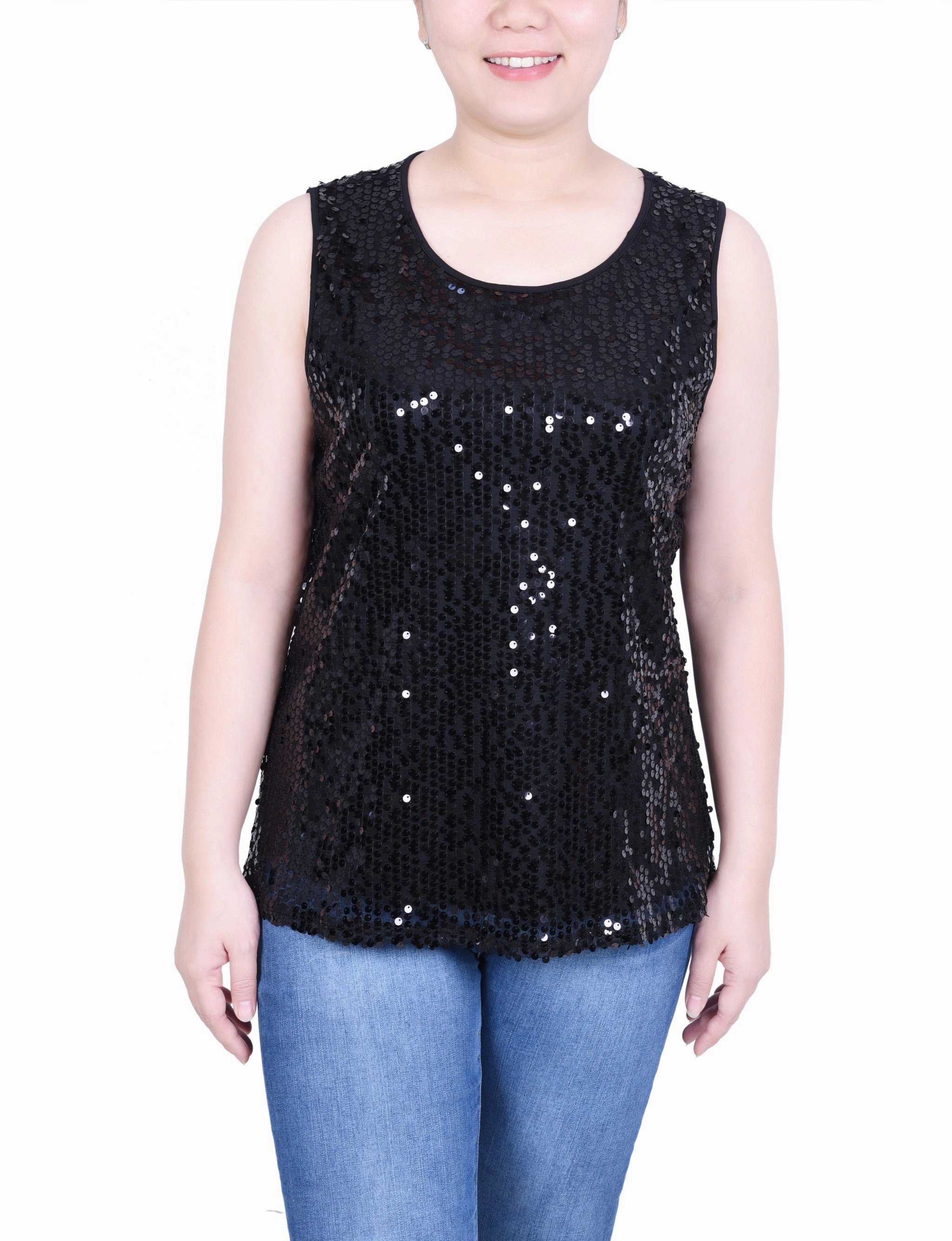 Petite Sleeveless Sequined Tank Top With Combo Banding Adaptive Fit Technology Hot Weather