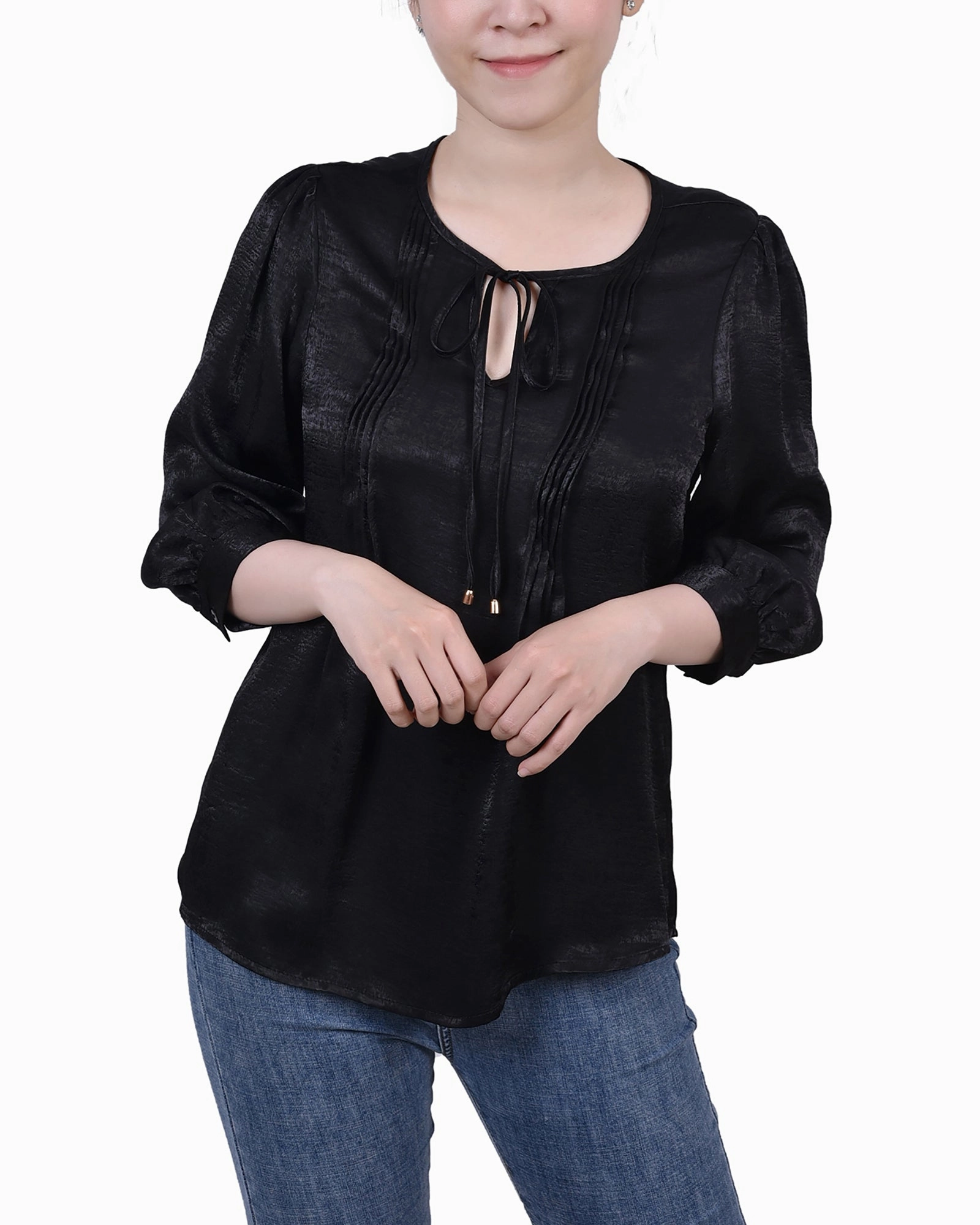 Elbow Sleeve Satin Blouse DoubleStitched