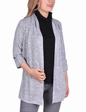SnagResistant 3/4 Sleeve Cardigan With Mask-Cowl Neck Inset