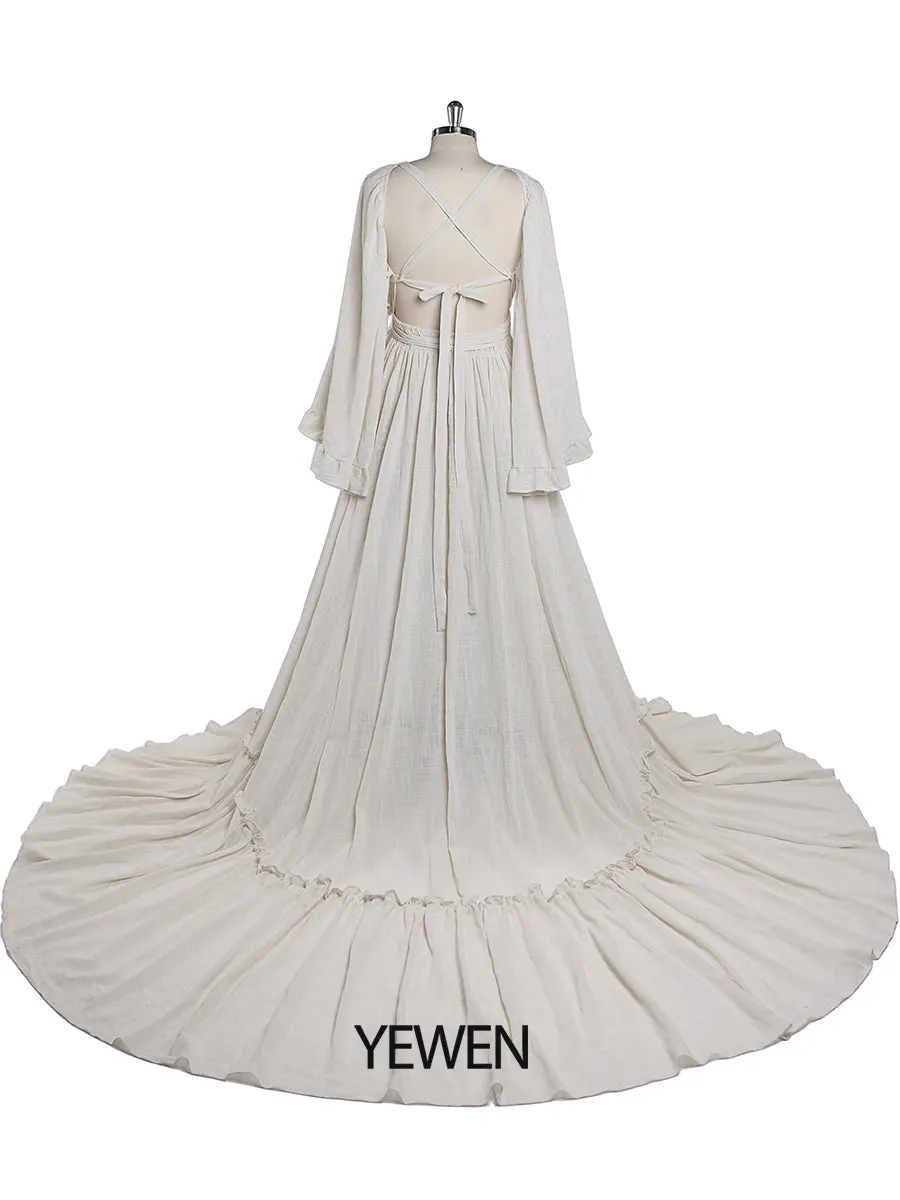 V Neck Maternity Dresses for Photo Shoots Adjustable Waist Photography Pregnancy Dress for Baby Shower YEWEN  YD211230-1