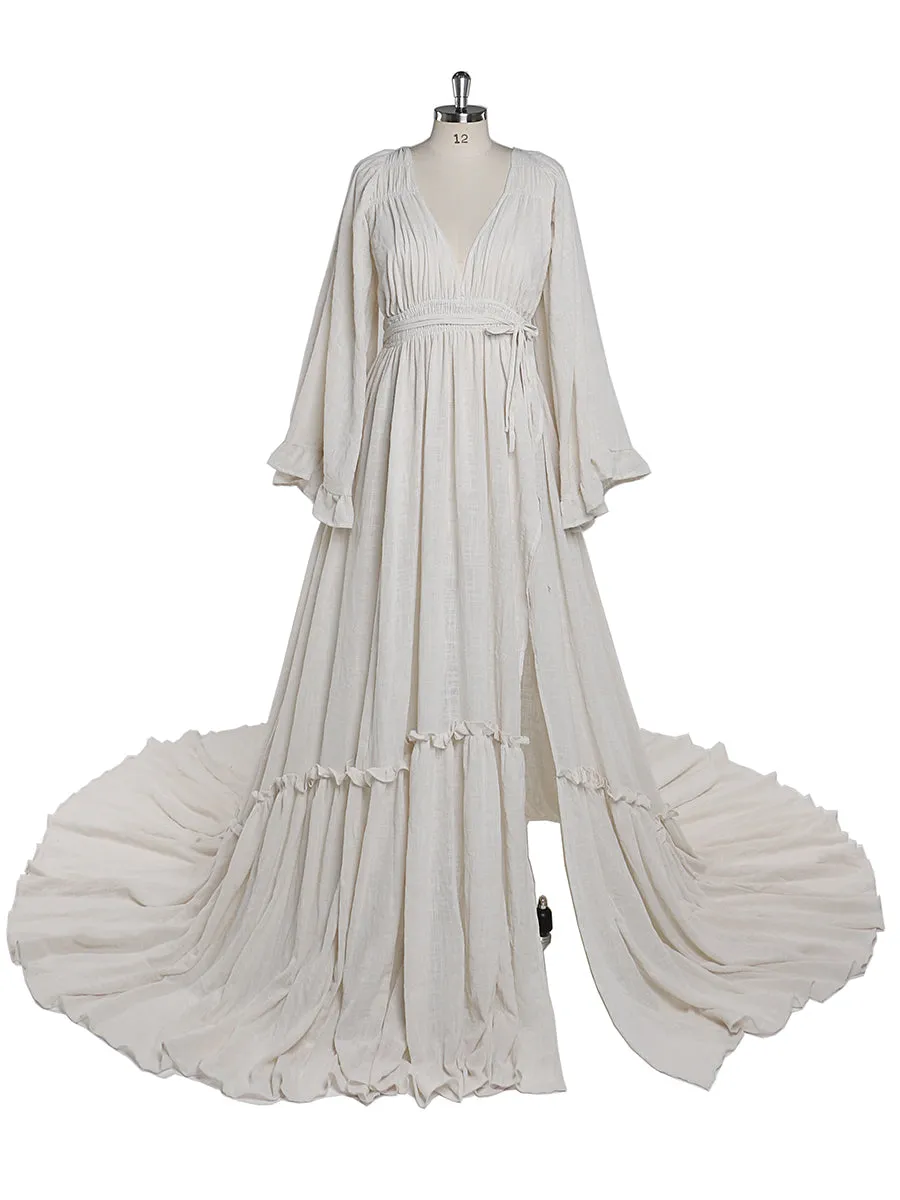 V Neck Maternity Dresses for Photo Shoots Adjustable Waist Photography Pregnancy Dress for Baby Shower YEWEN  YD211230-1