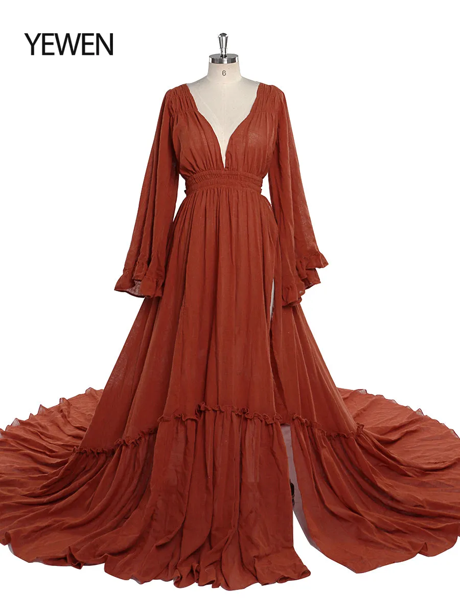 V Neck Maternity Dresses for Photo Shoots Adjustable Waist Photography Pregnancy Dress for Baby Shower YEWEN  YD211230-1