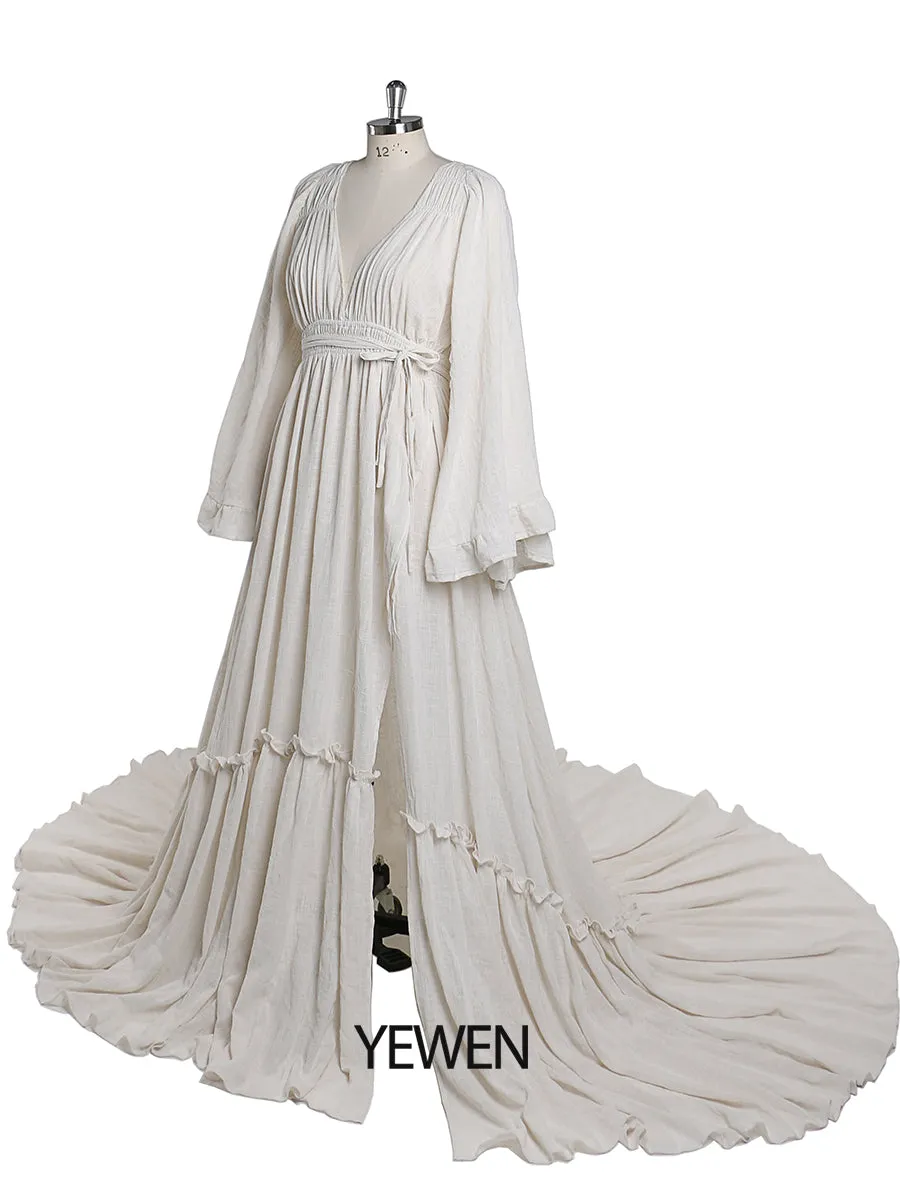 V Neck Maternity Dresses for Photo Shoots Adjustable Waist Photography Pregnancy Dress for Baby Shower YEWEN  YD211230-1