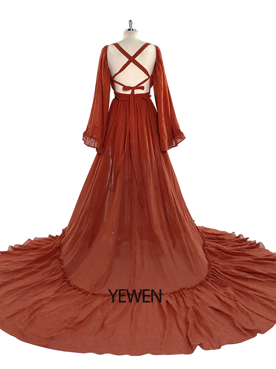 V Neck Maternity Dresses for Photo Shoots Adjustable Waist Photography Pregnancy Dress for Baby Shower YEWEN  YD211230-1
