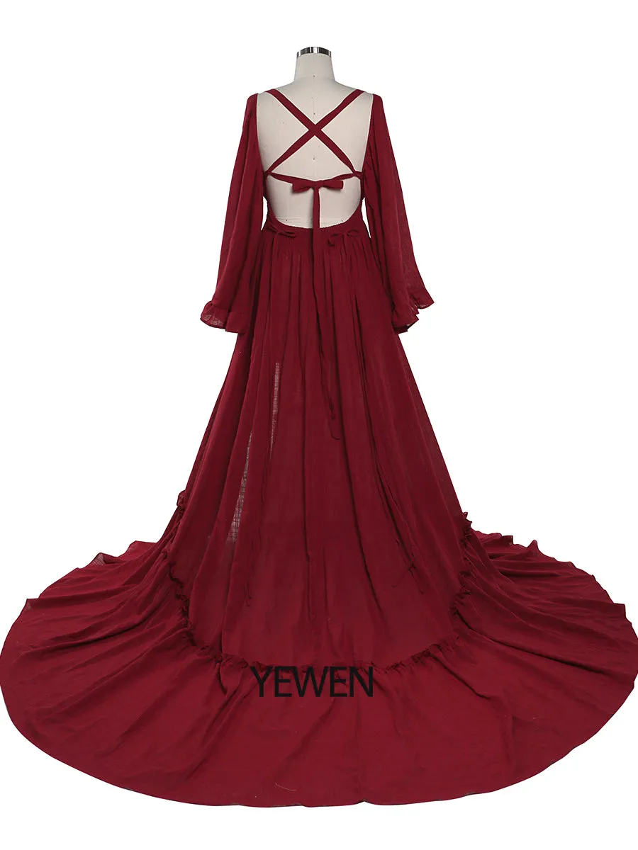 V Neck Maternity Dresses for Photo Shoots Adjustable Waist Photography Pregnancy Dress for Baby Shower YEWEN  YD211230-1