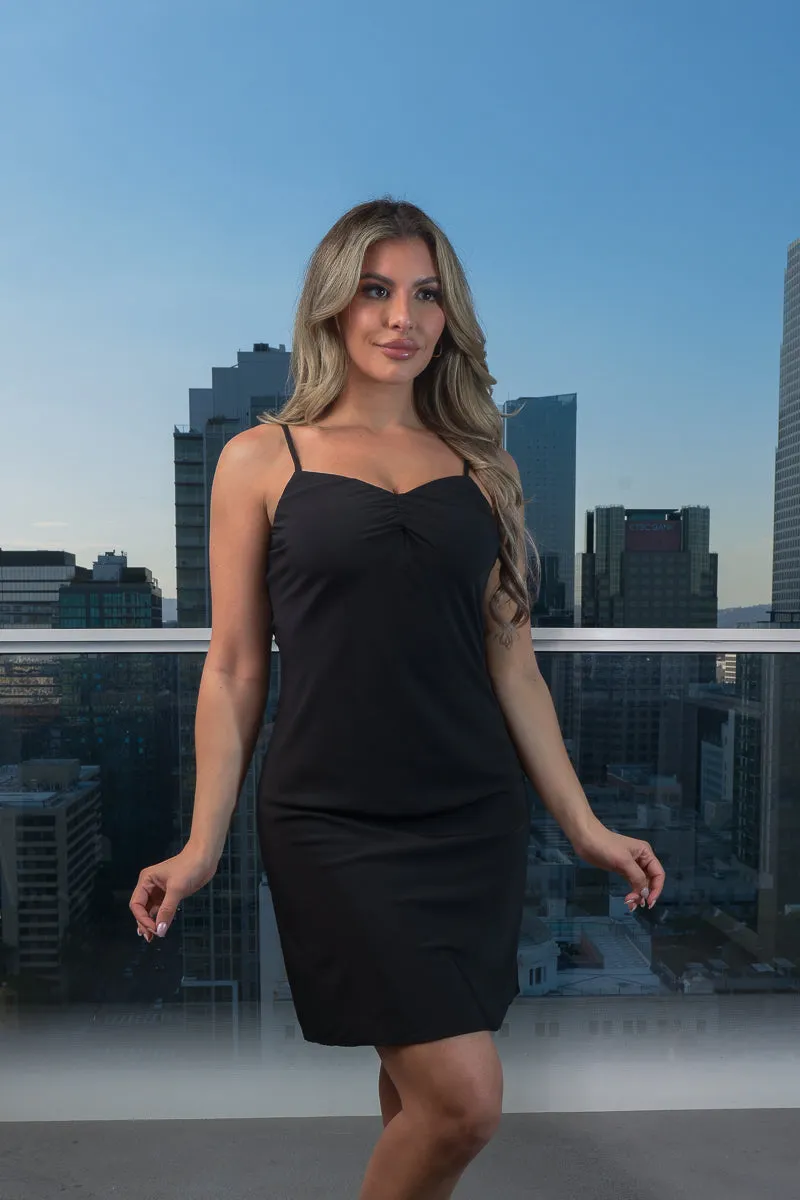 V-Neck Solid Mini Dress With Adjustable Straps (950365-CH905)