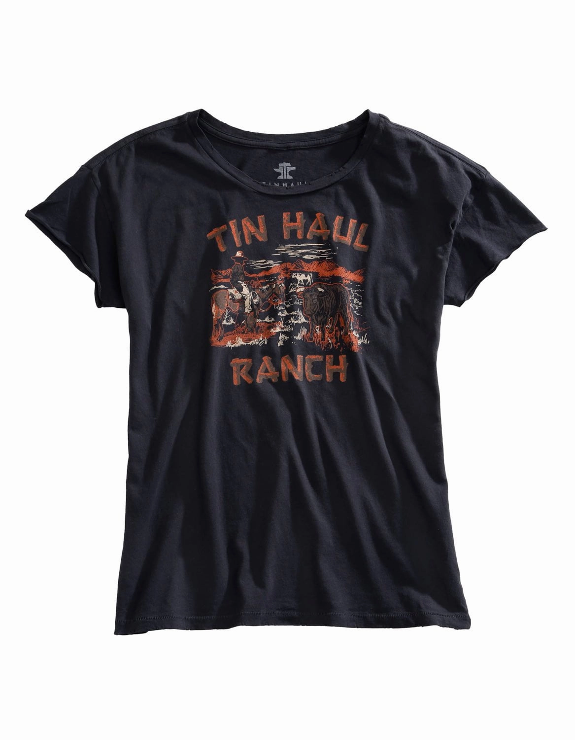 Tin Haul Womens Ranch Scene Grey 100% Cotton S/S T-Shirt Ventilated Back Panel Relaxed Design