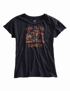 Tin Haul Womens Ranch Scene Grey 100% Cotton S/S T-Shirt Ventilated Back Panel Relaxed Design