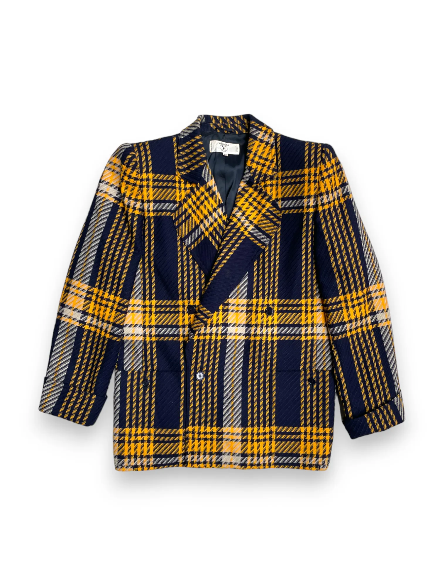 Valentino yellow and navy tartan check skirt suit set