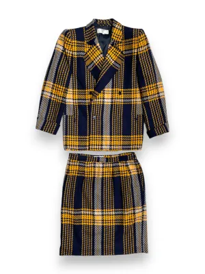 Valentino yellow and navy tartan check skirt suit set