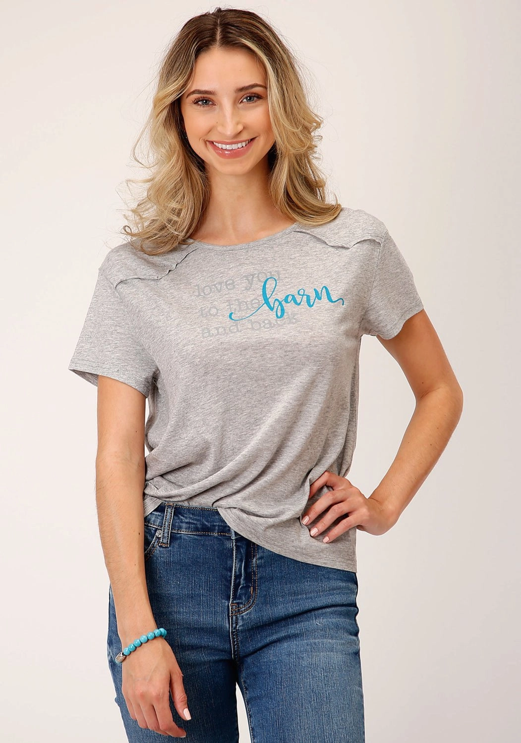 Ombre look Roper Womens Love You Barn Grey Poly/Rayon S/S T-Shirt