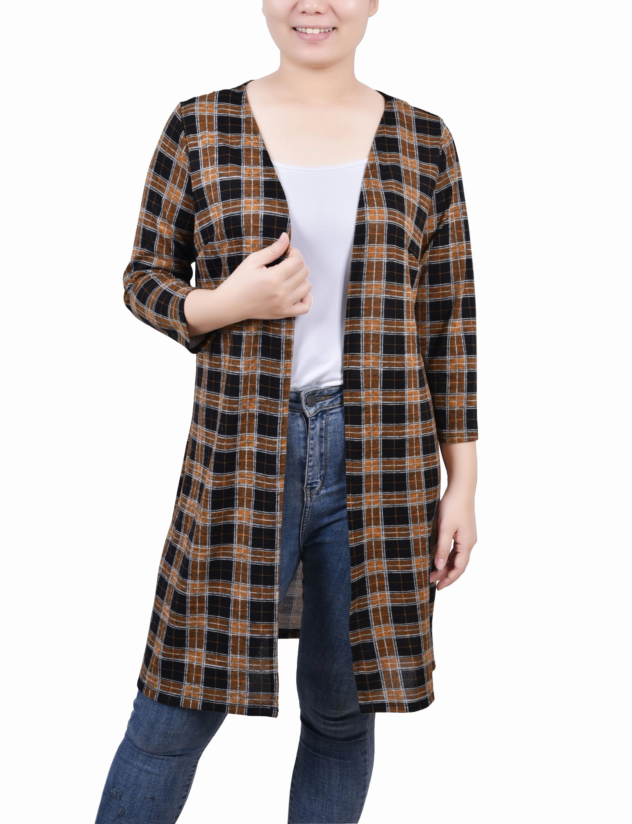 3/4 Sleeve Knit Cardigan RibbedTrims