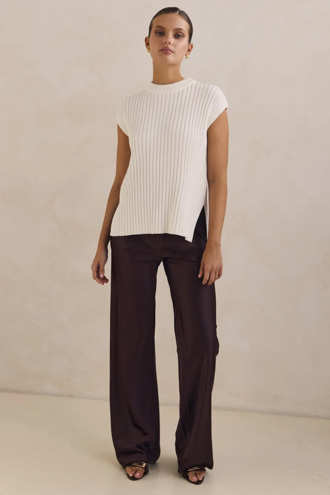 Kennedy Knit Top (White) VentilatedBack Relaxed Sweatshirt