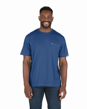 Light and Comfortable Berne Mens Performance Pocket Blue Cotton Blend S/S T-Shirt