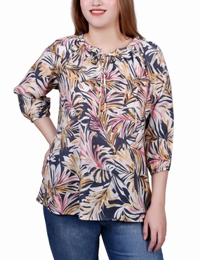 Airflow Ventilation Regular Fit 3/4 Sleeve Drawstring Neck Blouse