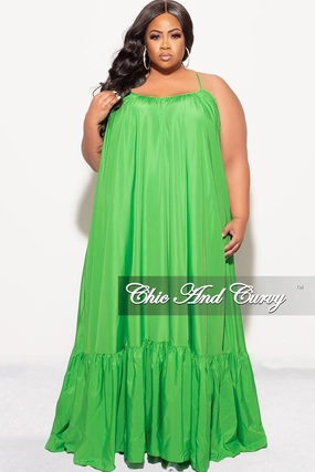Unrestricted Movement Casual Fit Design Final Sale Plus Size Spaghetti Strap Peasant Maxi Dress in Green