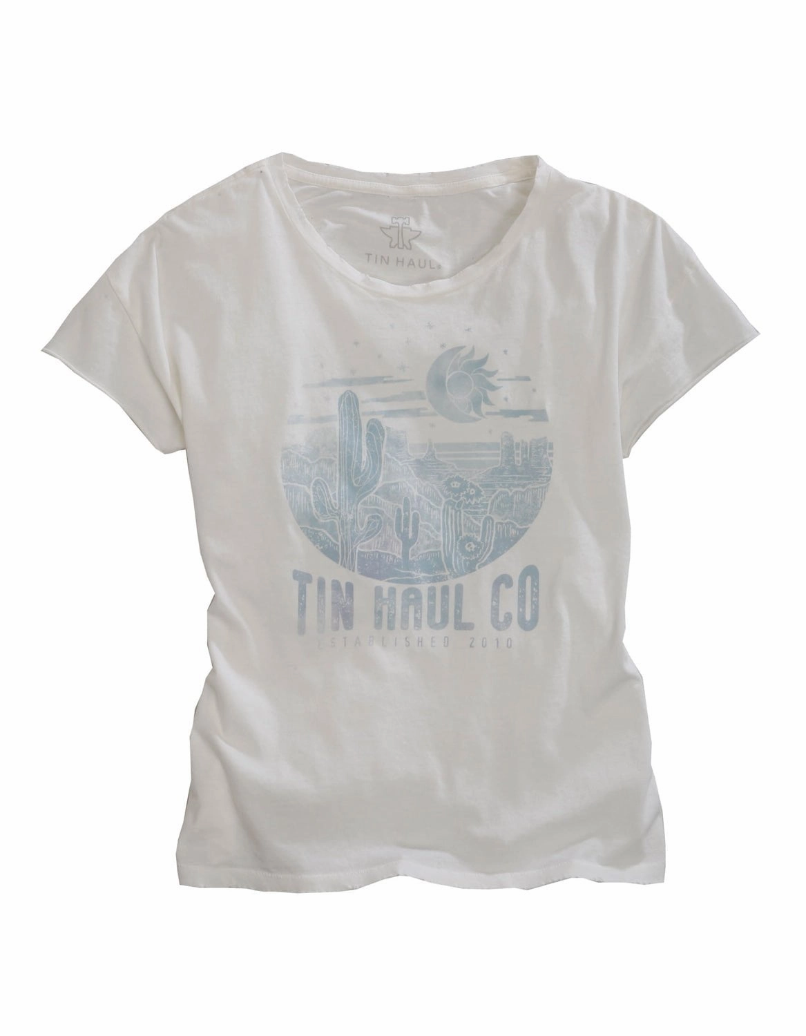 Tin Haul Womens White 100% Cotton Blue Moon Arising S/S T-Shirt Breathable Cotton Mix-And-Match