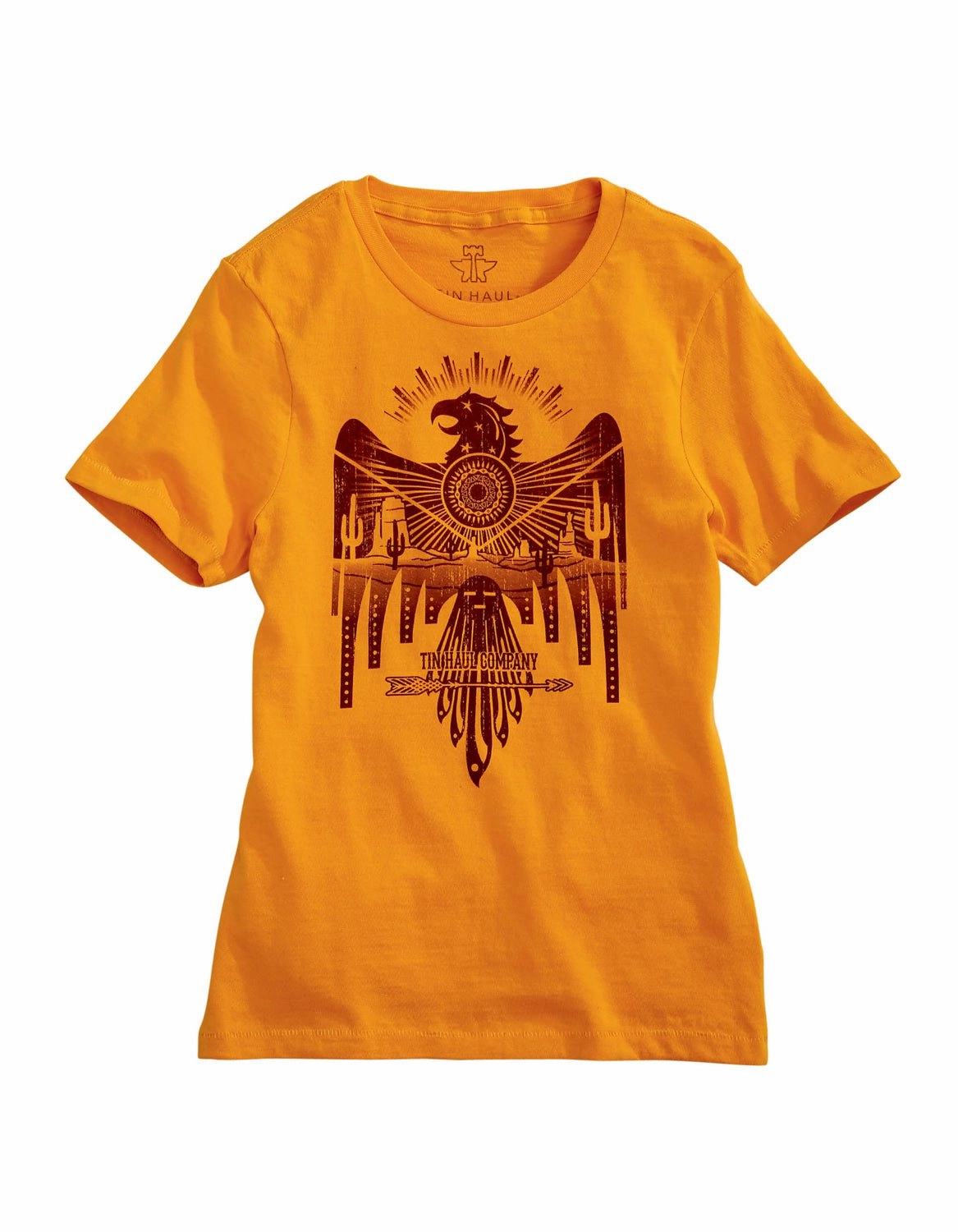 Tin Haul Womens Gold 100% Cotton Bold Eagle S/S T-Shirt Shimmer Effect Street Comfort
