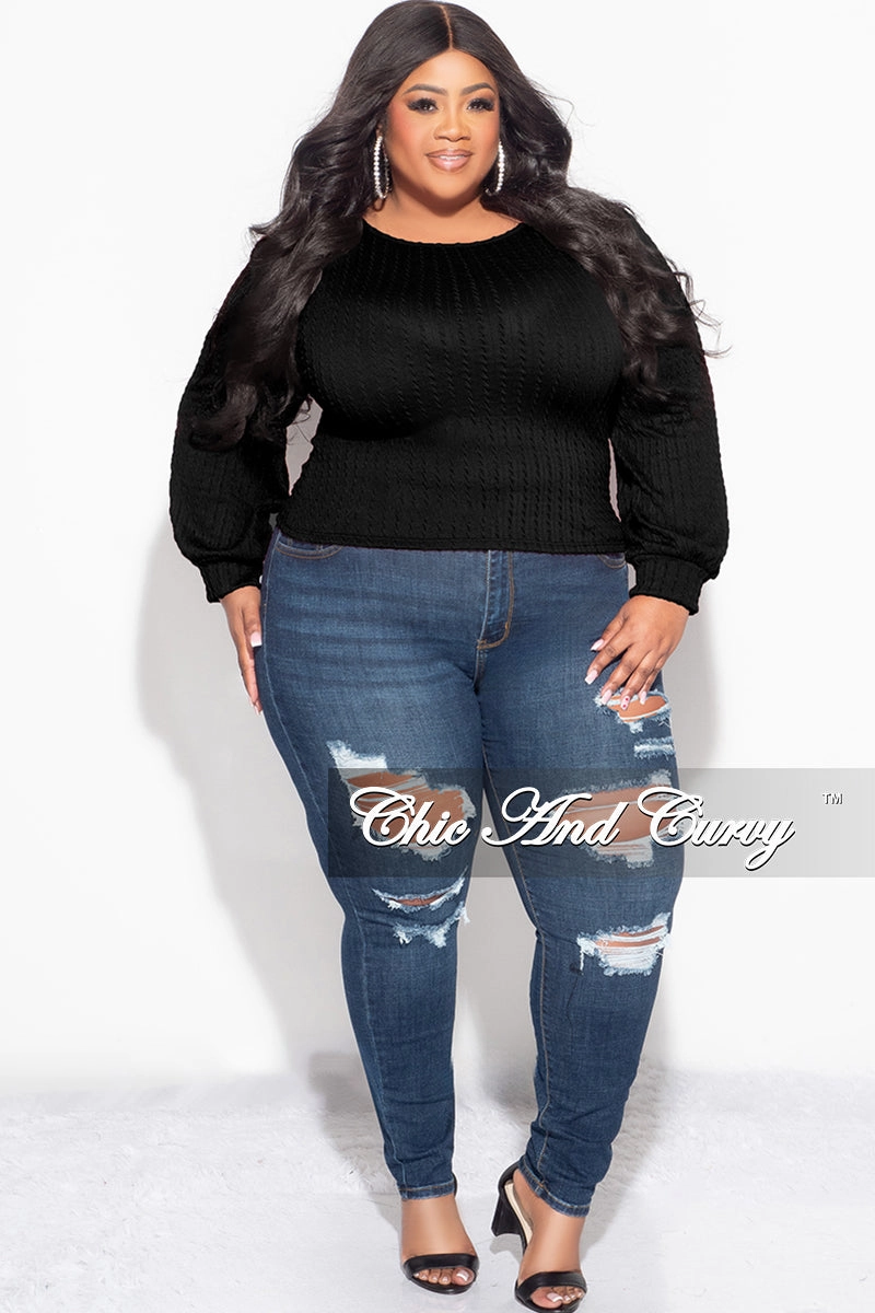 Final Sale Plus Size Knit Long sleeve Top in Black Lightweight Wear Durable Fabric