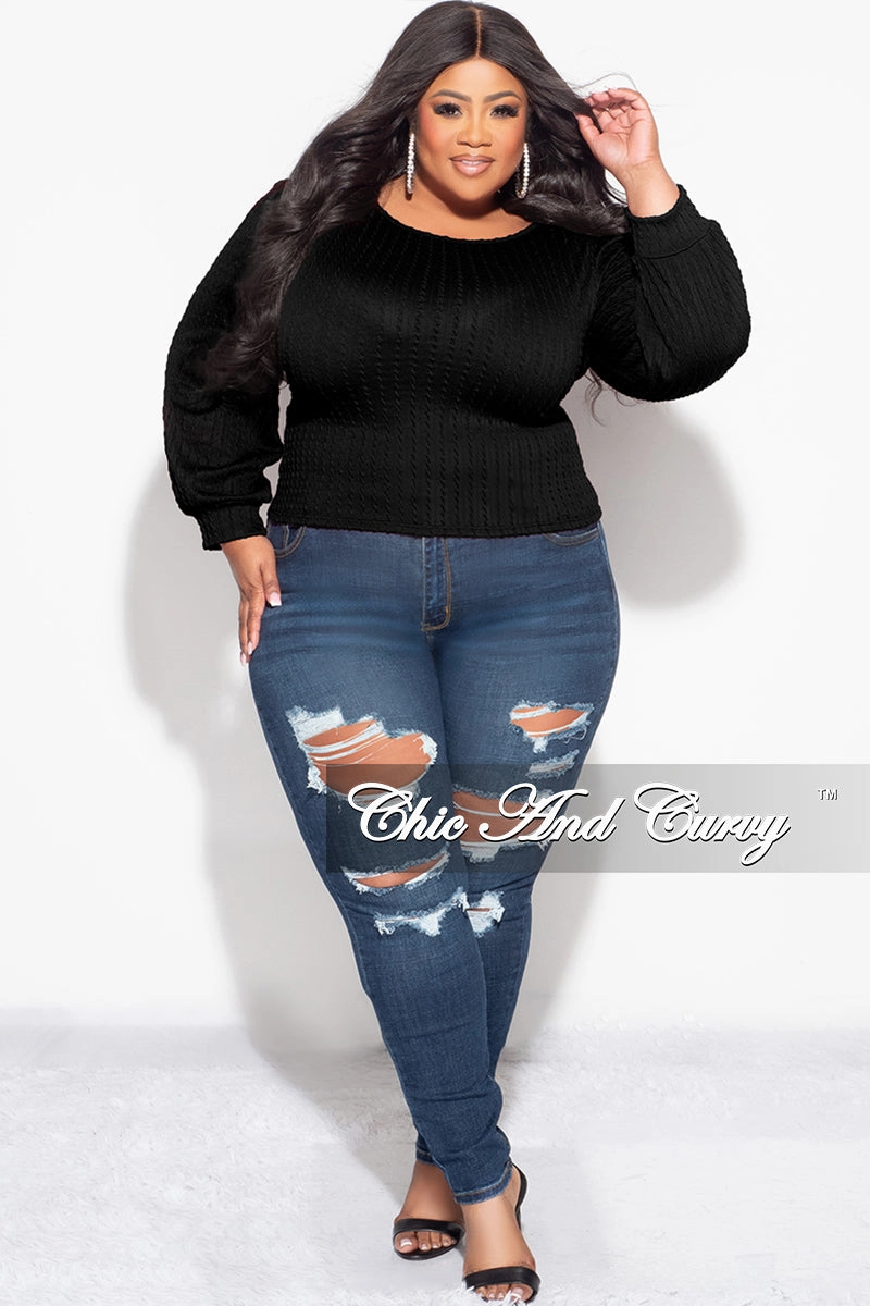 Final Sale Plus Size Knit Long sleeve Top in Black Soft Texture