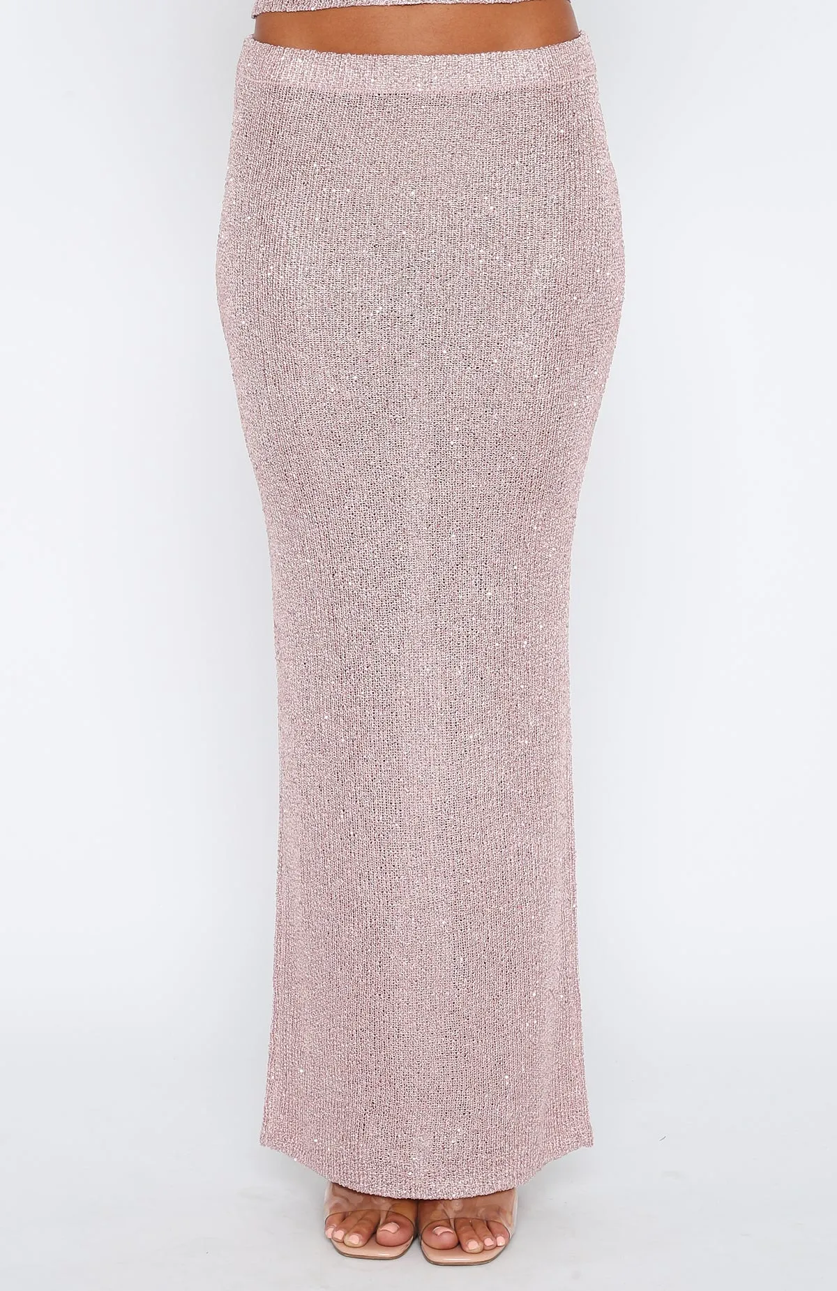 Star Shining Sequin Knit Maxi Skirt Pink Smooth Layer gentle style