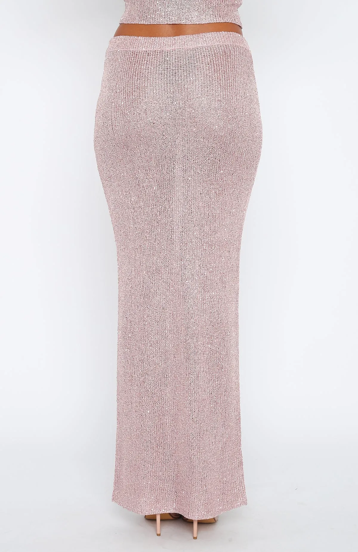 Star Shining Sequin Knit Maxi Skirt Pink Timeless Trend