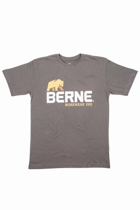 Berne Mens Titanium 100% Cotton Logo Tee S/S Earthy Hue Lightweight Comfort
