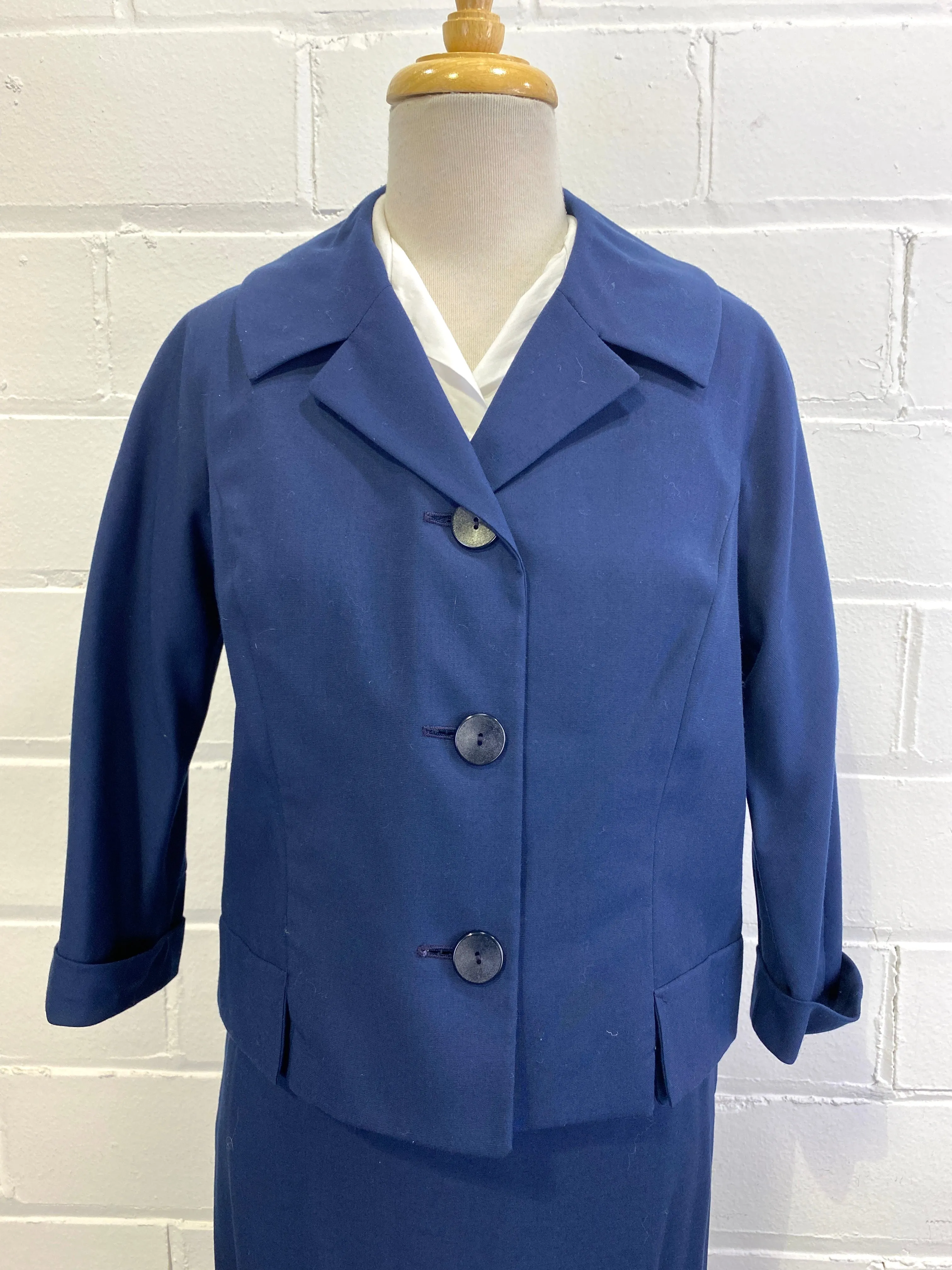 Vintage 1960s 2-Piece Navy Skirt Suit, Small