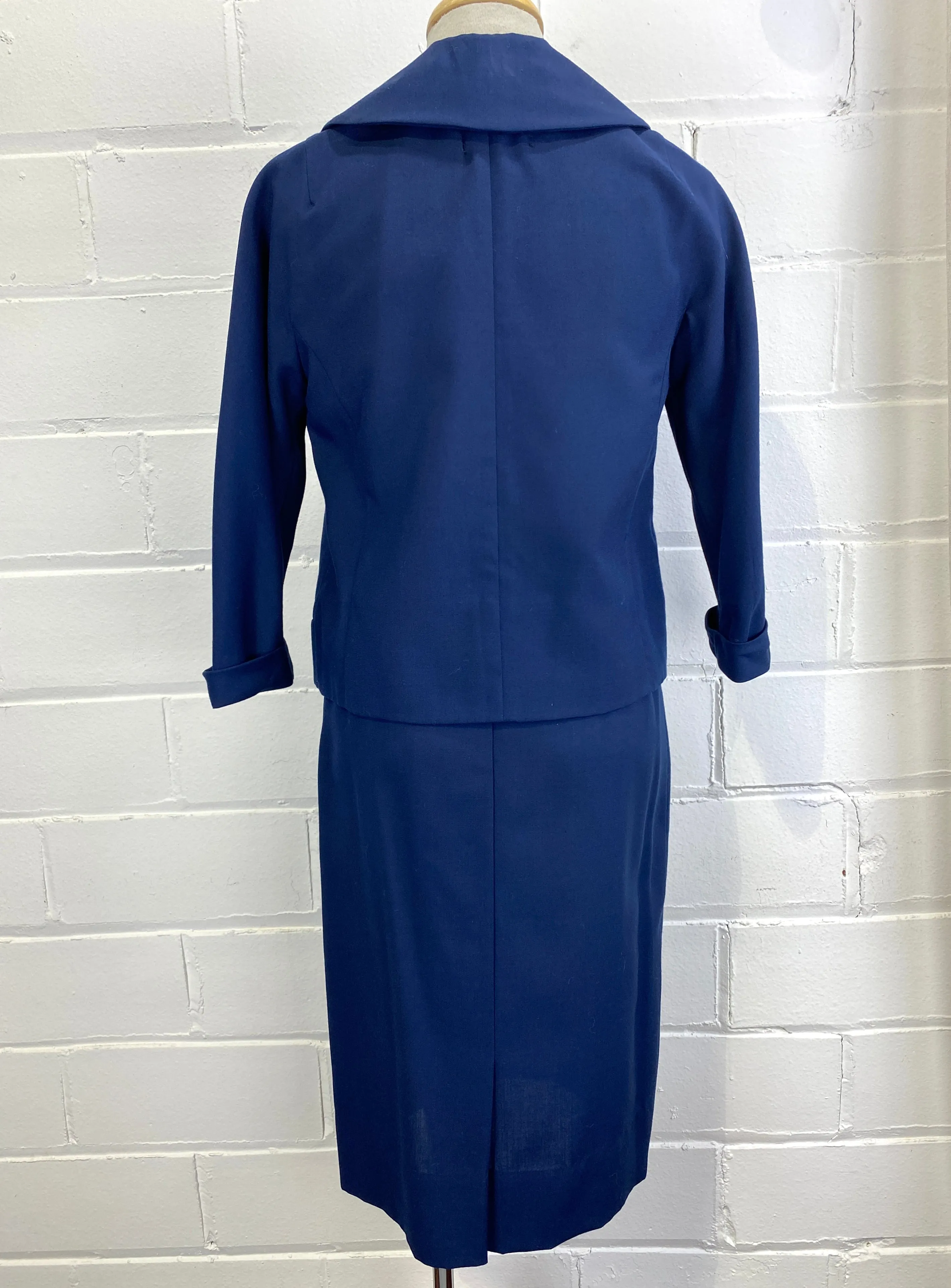 Vintage 1960s 2-Piece Navy Skirt Suit, Small