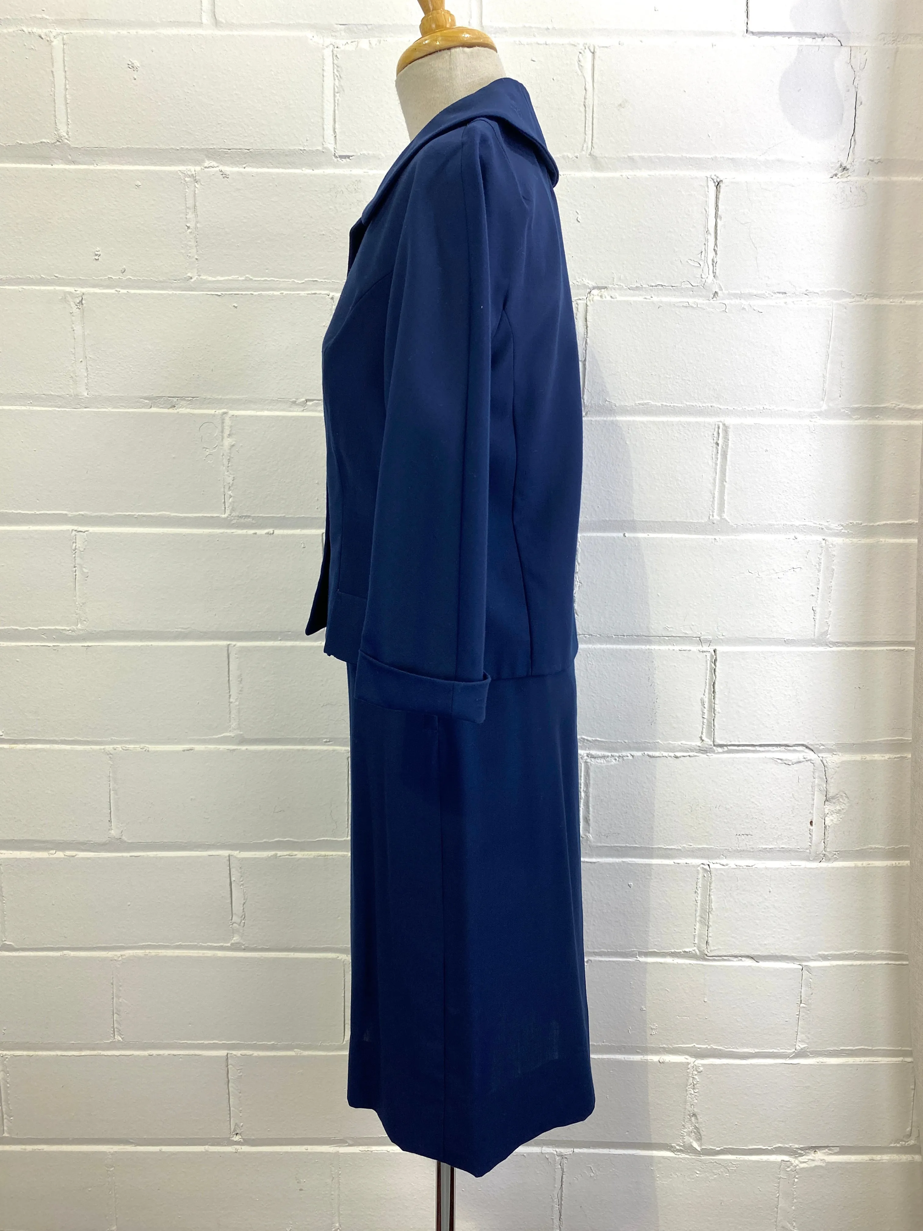 Vintage 1960s 2-Piece Navy Skirt Suit, Small