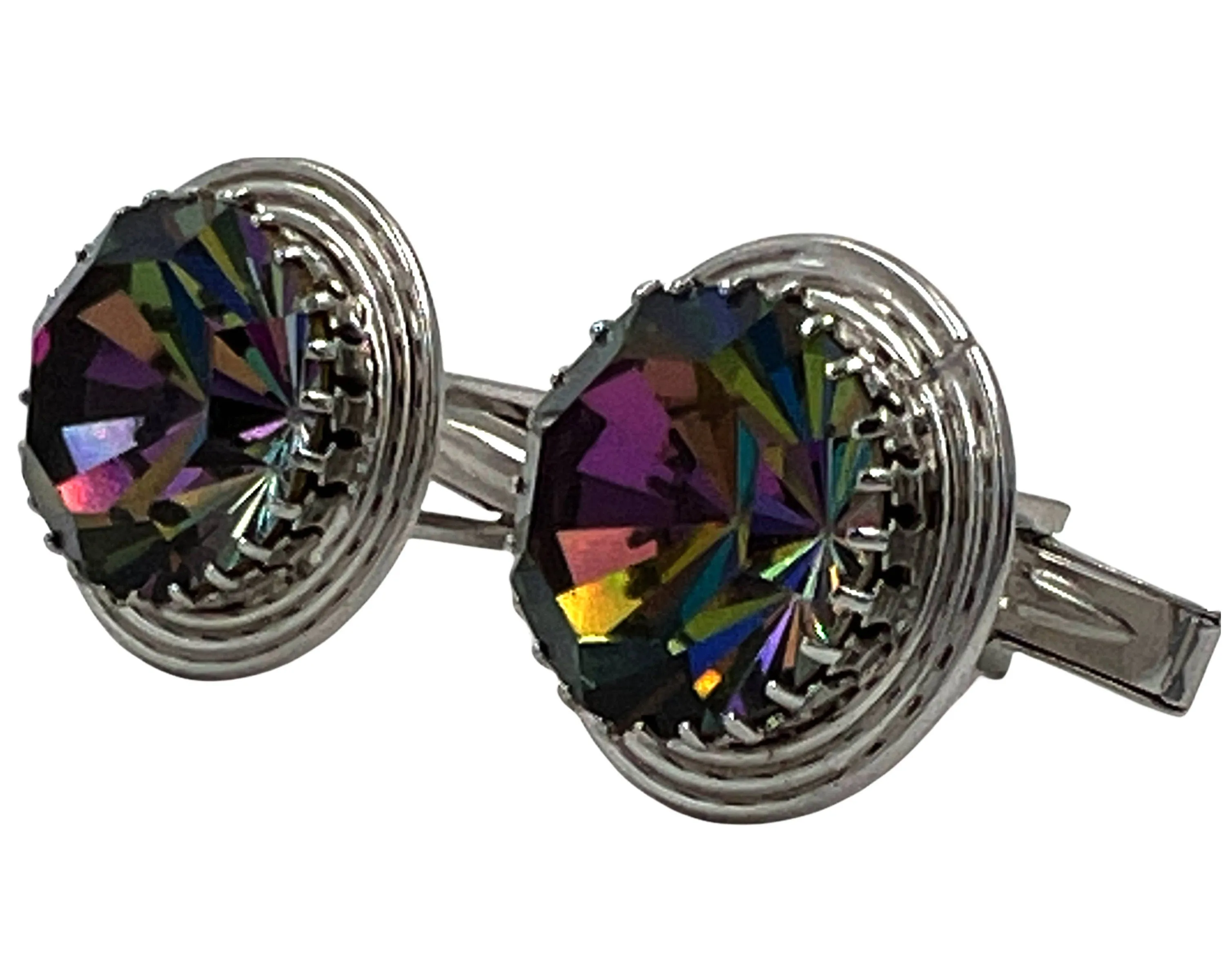Vintage 1960s Rivoli Watermelon Rhinestone Cufflinks Set NOS