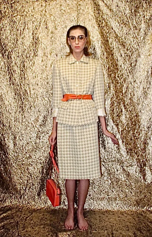 Vintage Cream Houndstooth Skirt Set