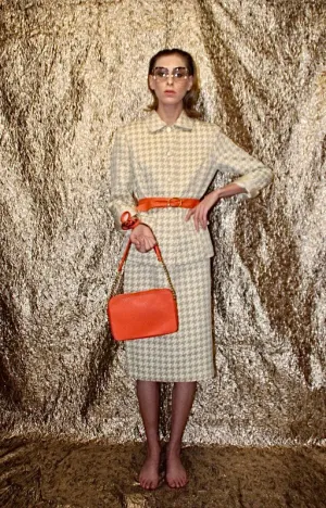 Vintage Cream Houndstooth Skirt Set