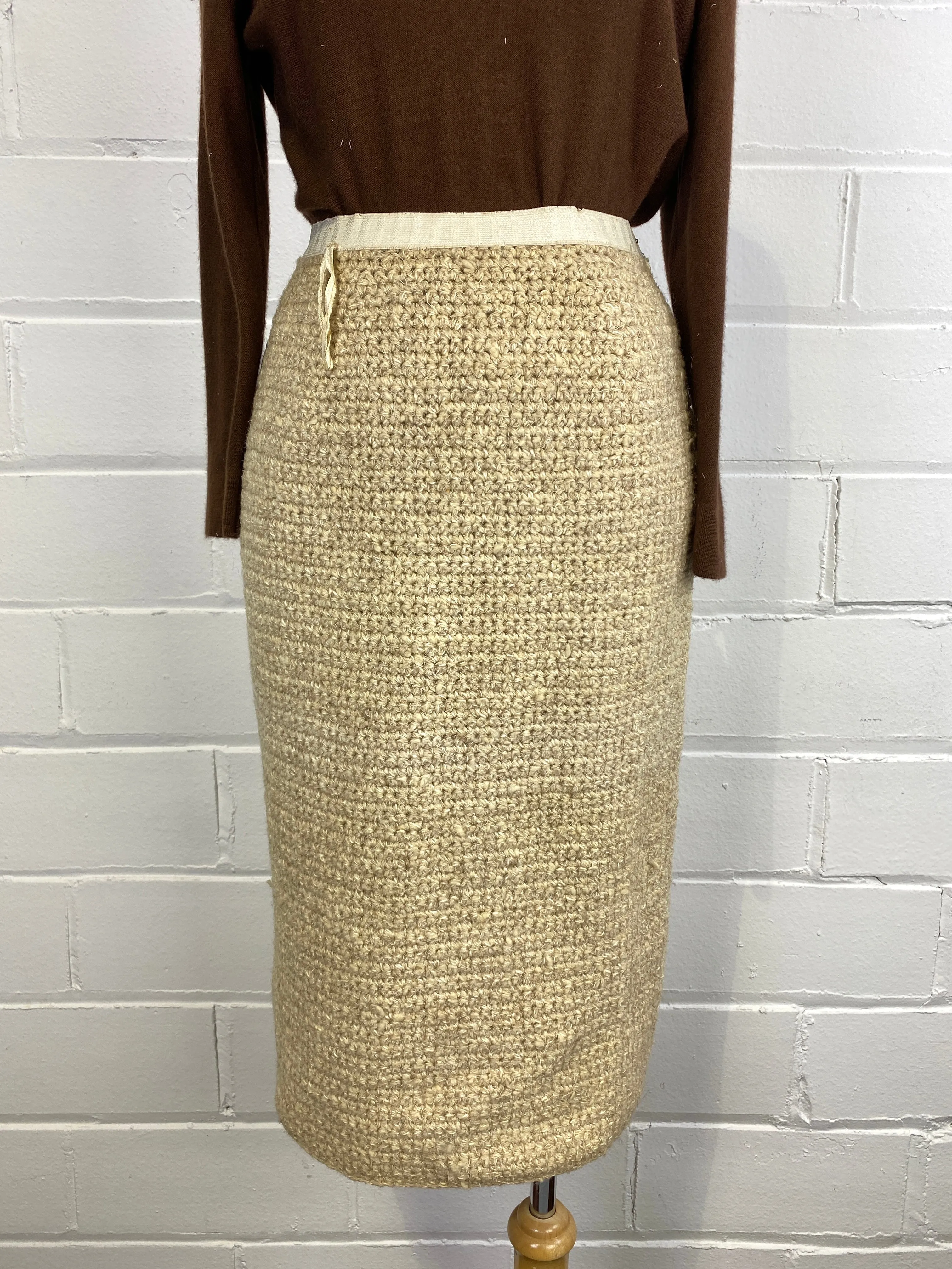 Vintage Deadstock 1960s French Designer Knit Wool 2-Piece Skirt Suit, Small