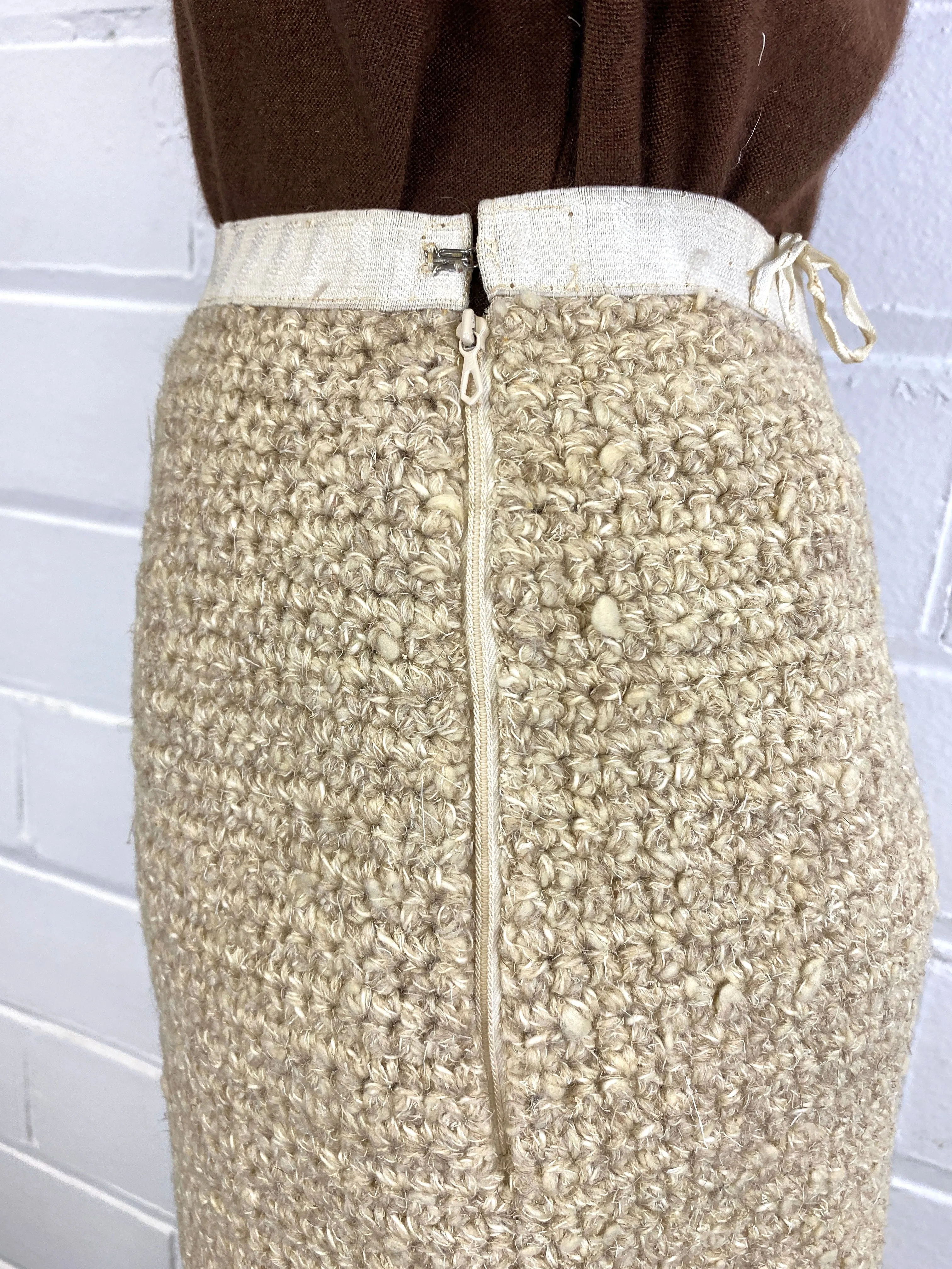 Vintage Deadstock 1960s French Designer Knit Wool 2-Piece Skirt Suit, Small