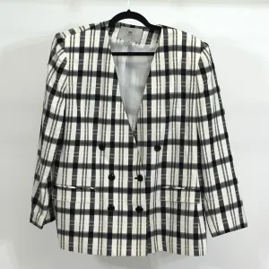 Vintage Plaid Collarless Blazer