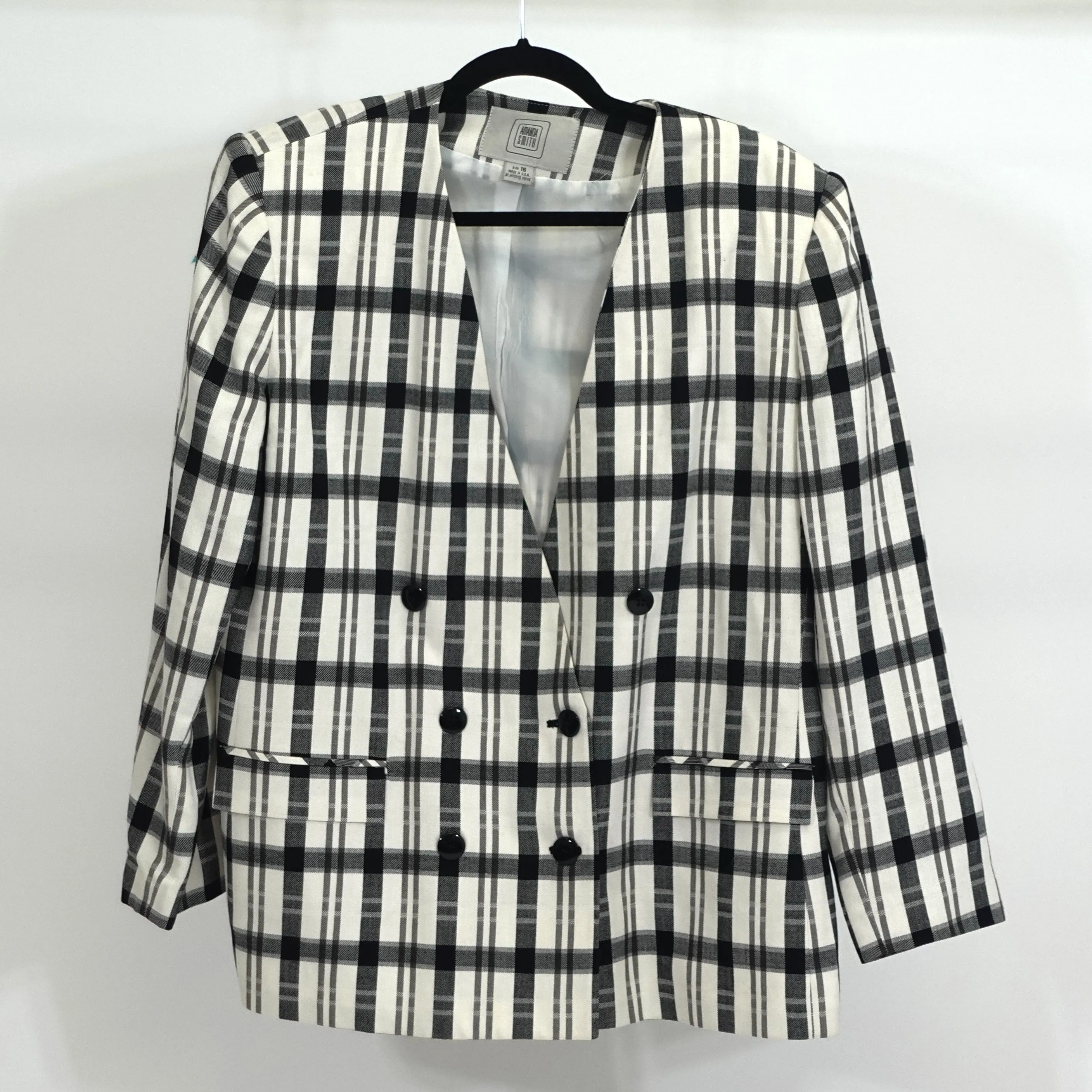 Vintage Plaid Collarless Blazer