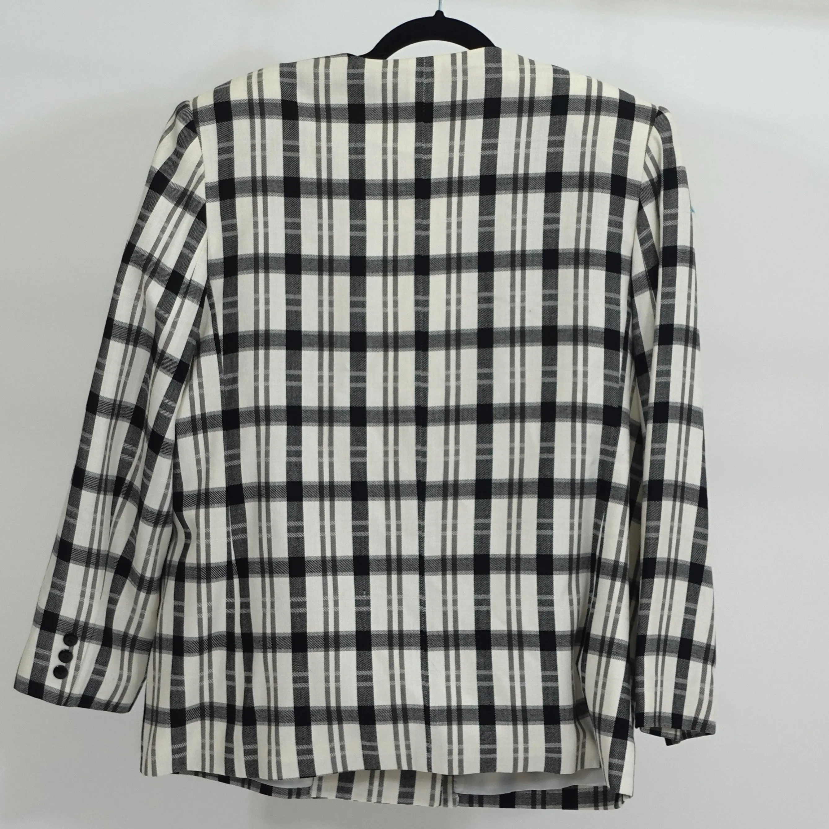 Vintage Plaid Collarless Blazer
