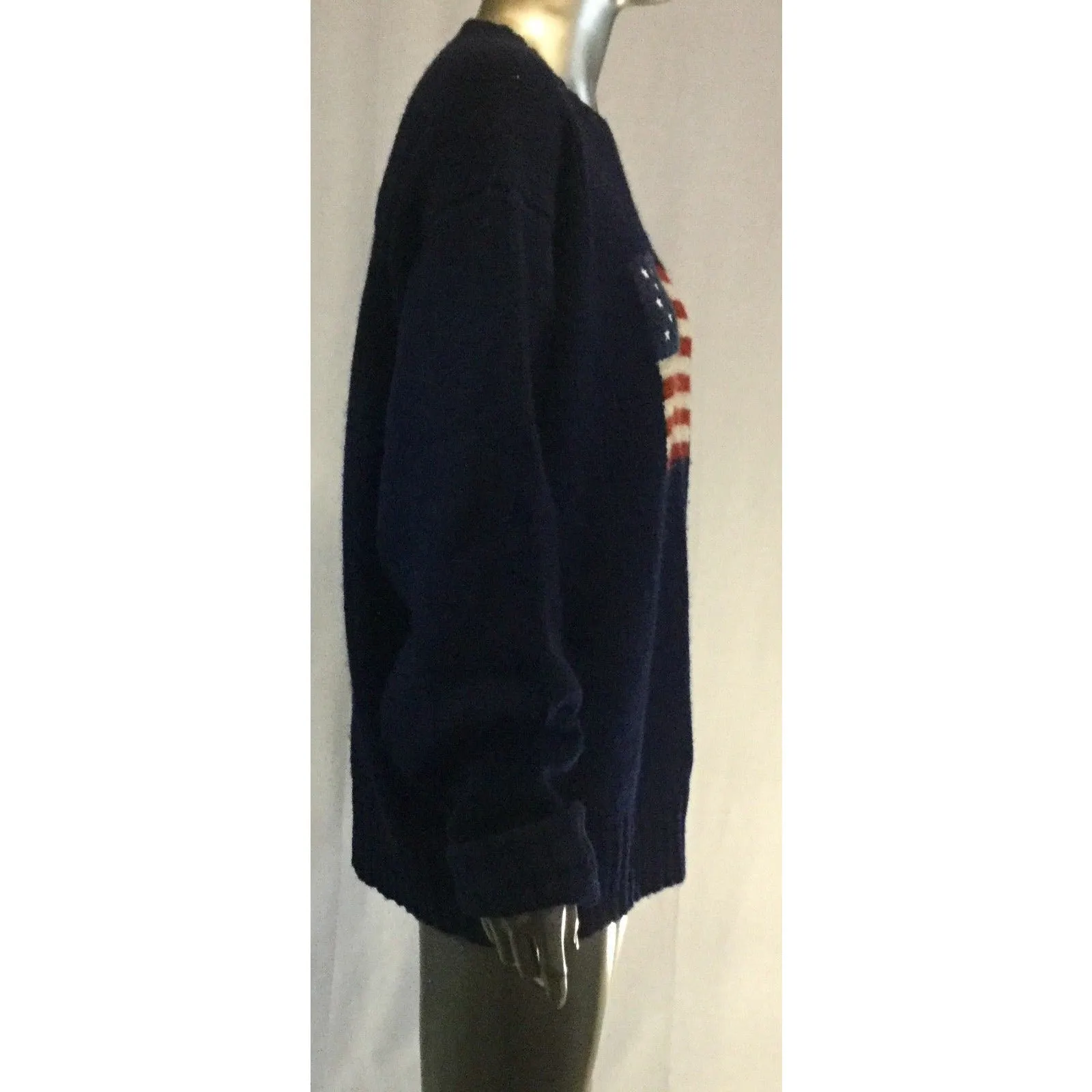 VINTAGE POLO Ralph Lauren American Flag Sweater XL Navy, Knit Lambswool Crew