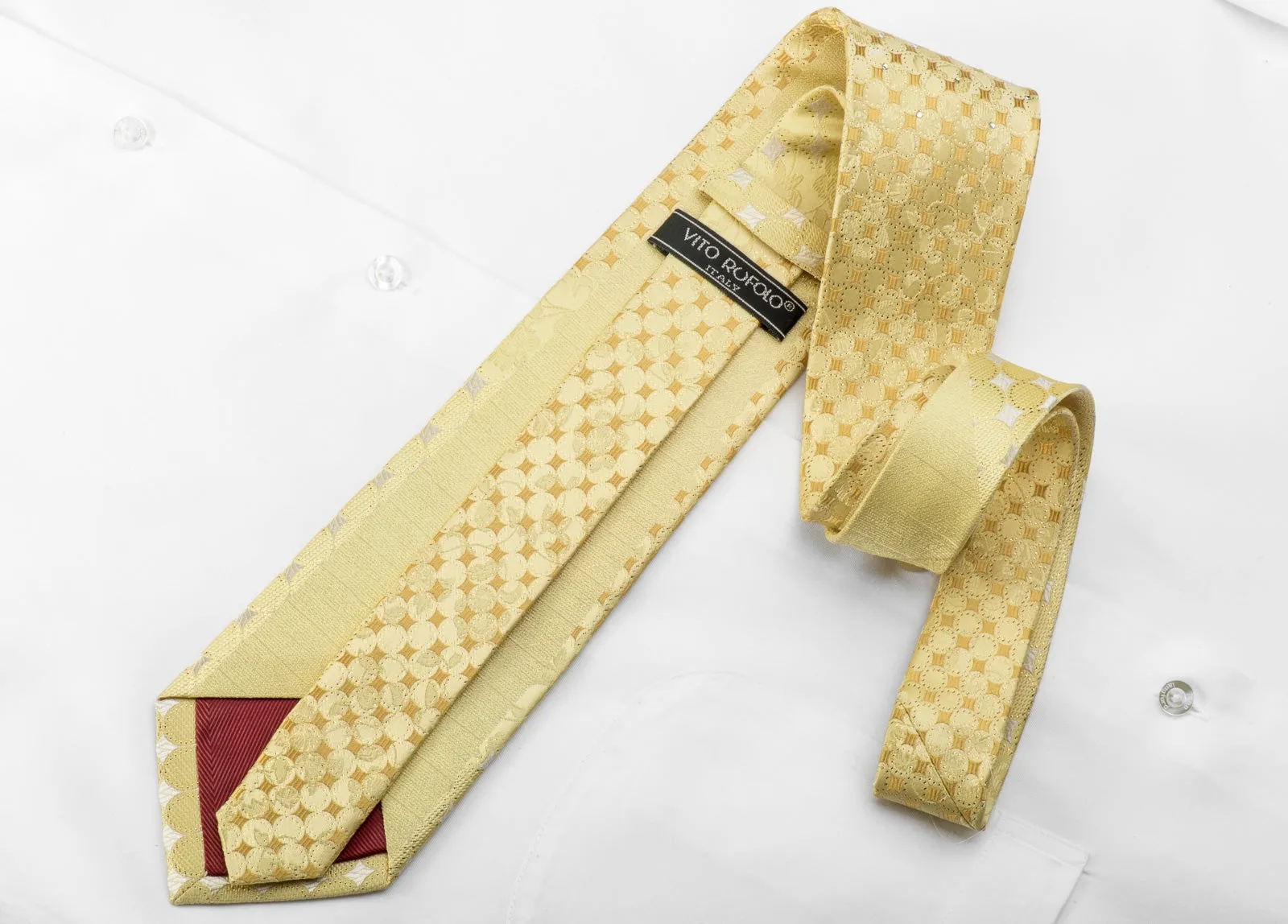 Vito Rufolo Men's Crystal Rhinestone Necktie Geometric Floral On Yellow With Gold Sparkles