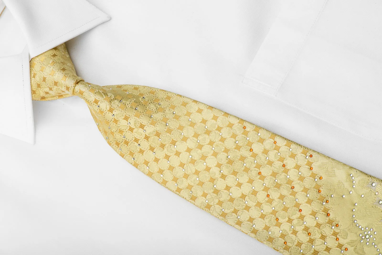 Vito Rufolo Men's Crystal Rhinestone Necktie Geometric Floral On Yellow With Gold Sparkles