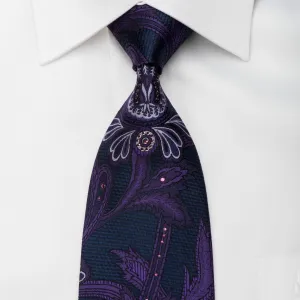 Vito Rufolo Silk Tie Purple Acanthus On Blue Sparling With Rhinestones