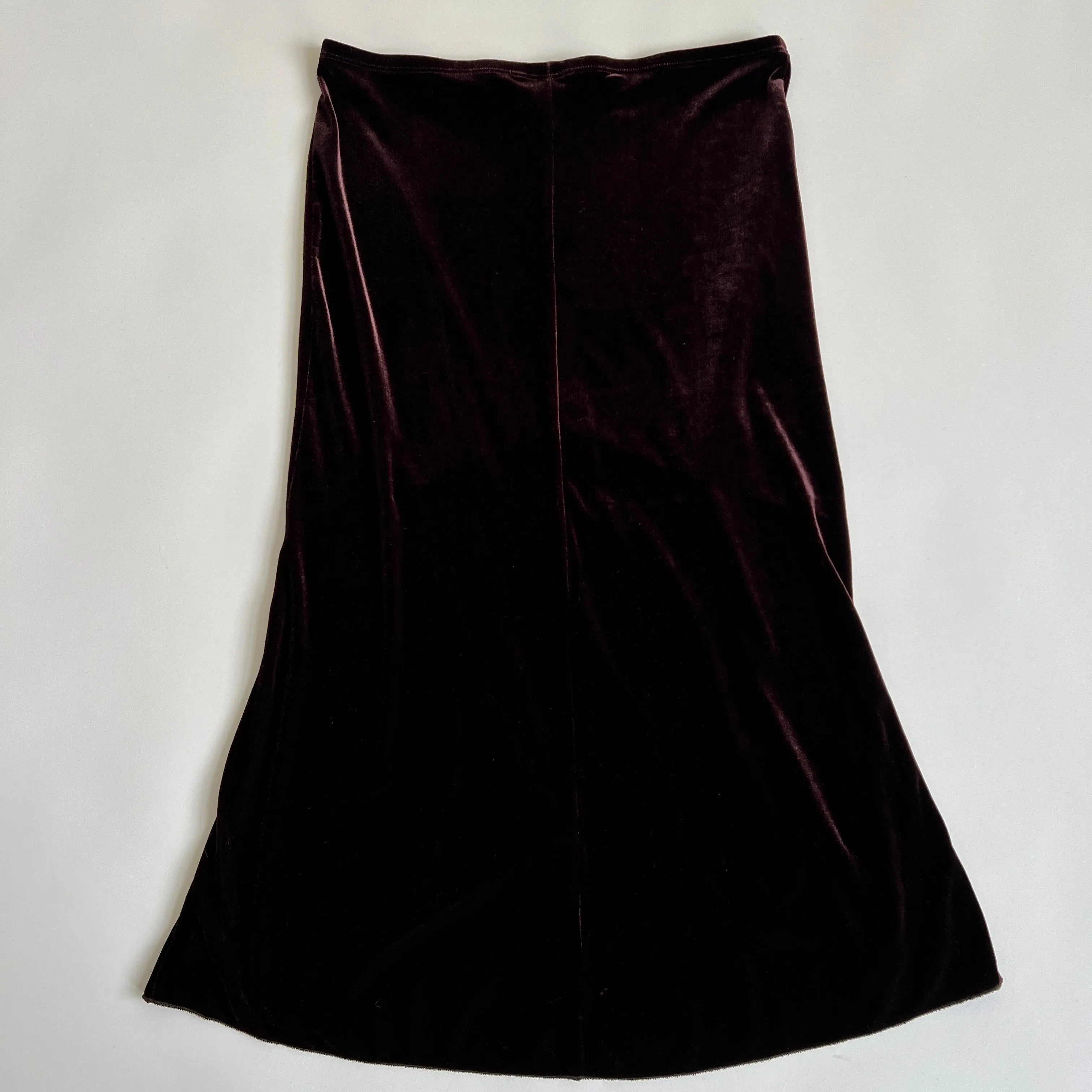 Vtg 90s brown velvet   lace midi skirt (L)