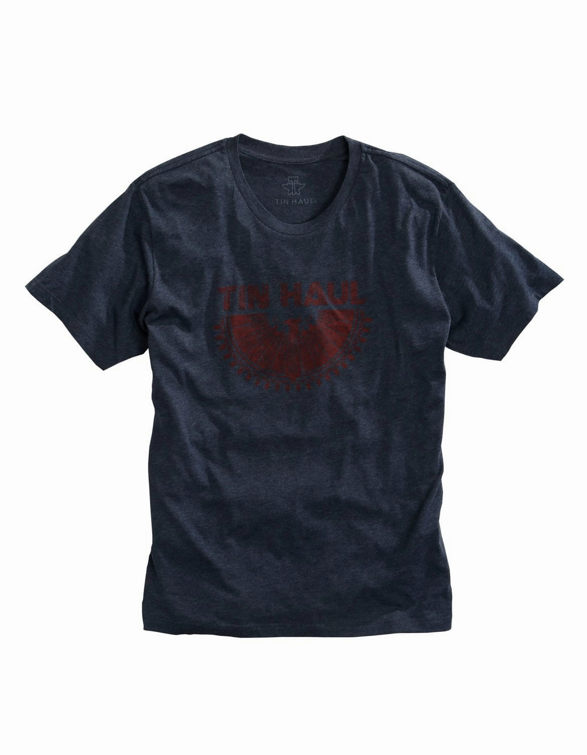 Tin Haul Mens Navy Cotton Blend Aztec Eagle S/S T-Shirt Double Needle Hemming color block