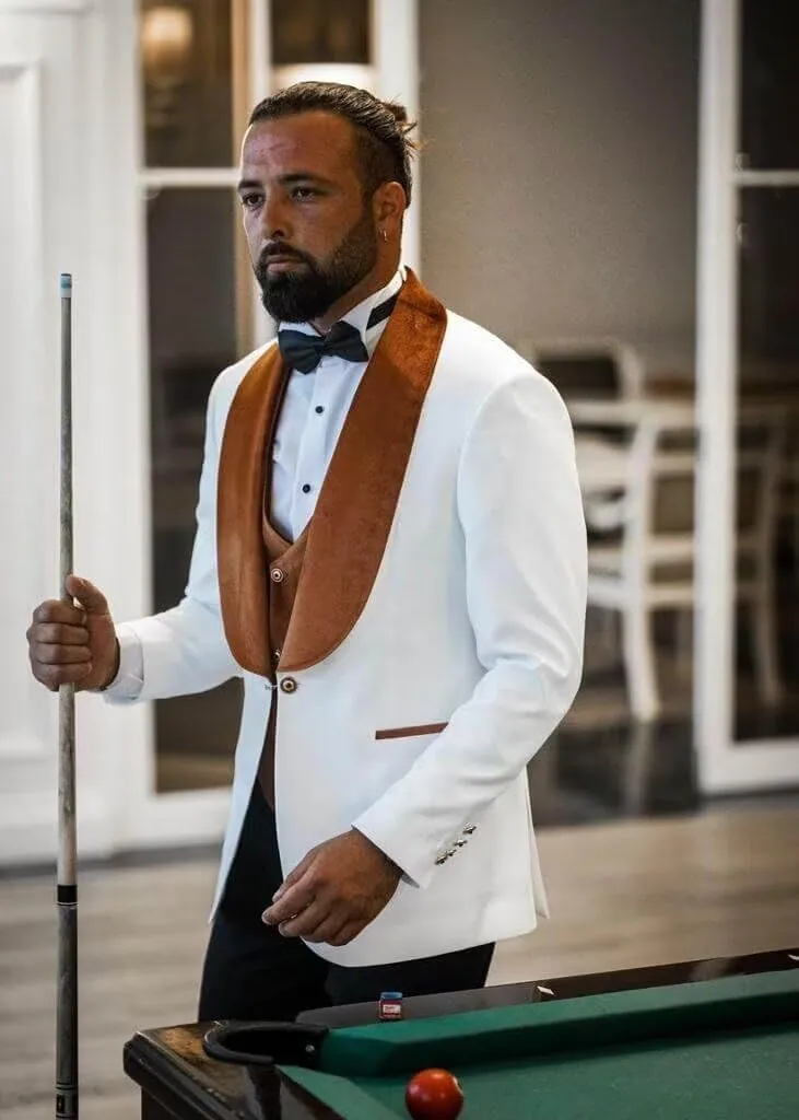 Wangyue Men's Floral Jacquard Tuxedo Suits Slim Fit 3 Piece Suits Shawl Collar Suit for Men Wedding Groom with Bow Tie